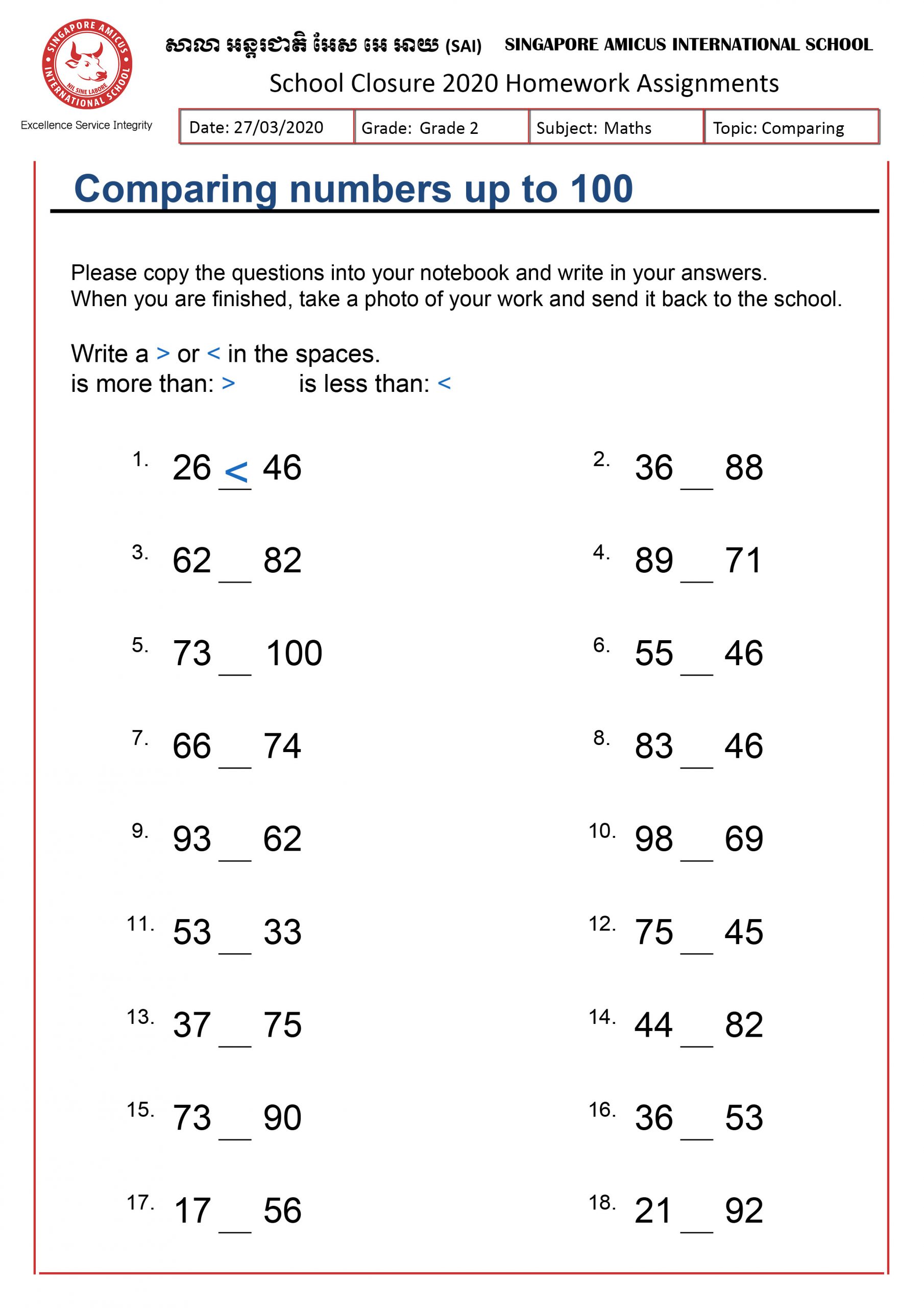 Grade 2 – English and Maths – Singapore Amicus International School