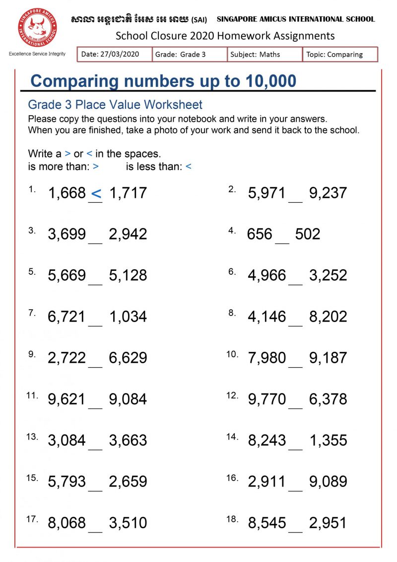 Grade 3 – English and Maths – Singapore Amicus International School